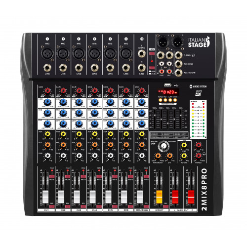 ITALIAN STAGE 2MIX8 PRO Audio Mixer with Player, Recorder and Effects